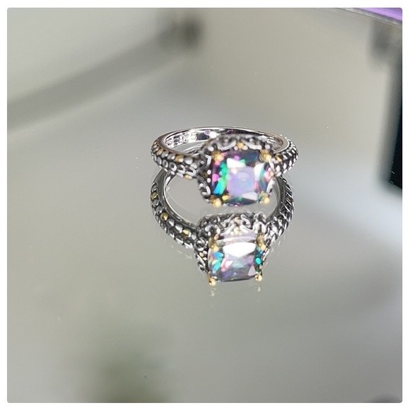 Sterling Silver Celtic Rainbow Topaz Cushion CZ - Picture 4 of 9